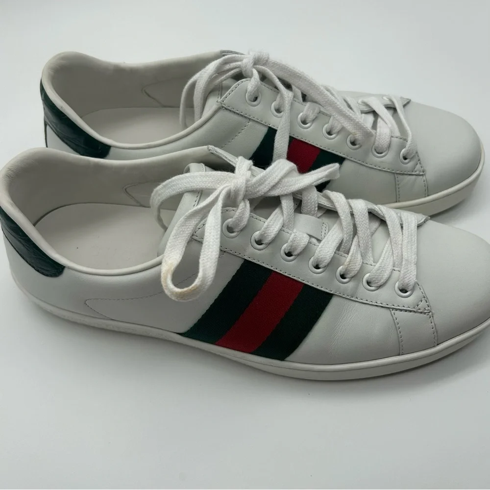 Gucci Ace Leather Low Top Stripe Lace up Sneakers Trainers Size 7